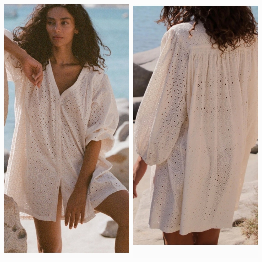 Hope And May Elegant White Eyelet Swim Cover-Up